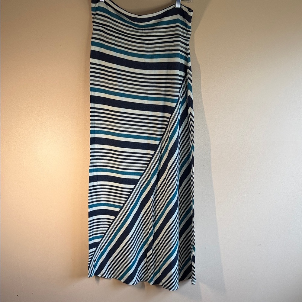 Max Studio Striped Maxi Skirt in Navy, Teal & White